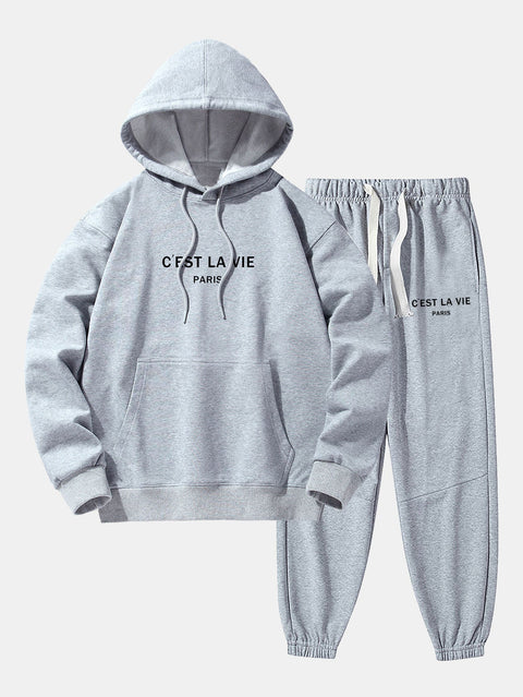 Paris Print Cotton Blend Hoodie & Jogger Pants