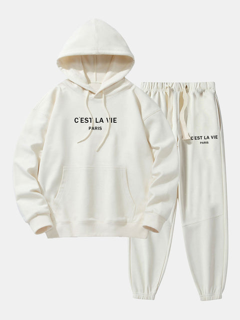 Paris Print Cotton Blend Hoodie & Jogger Pants