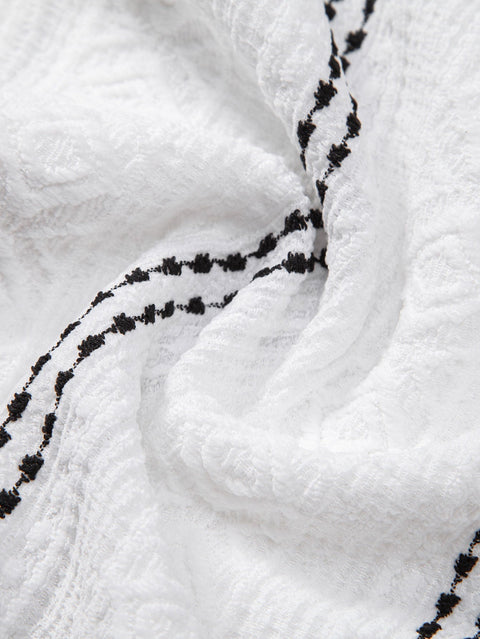 Geometric Striped Jacquard Button Up Shirt & Crinkle Textured Straight Leg Pants