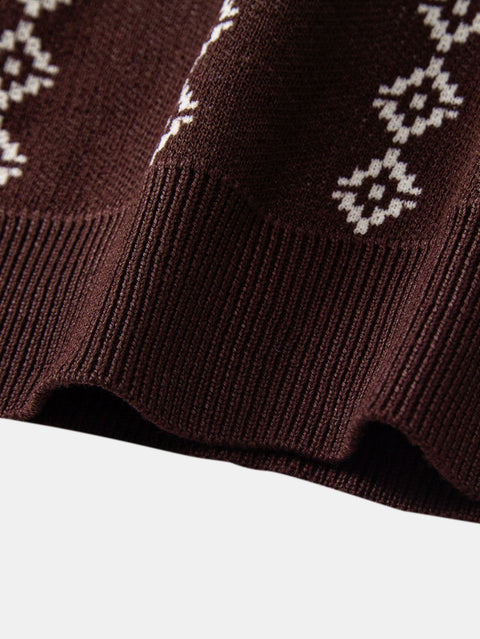 Geometric Knit V Neck Polo Shirt & Slim Fit Tapered Trousers