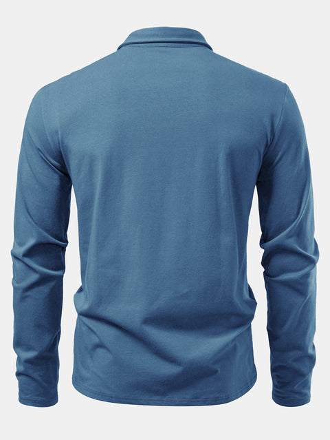 Solid Long Sleeve Cotton Polo Shirt