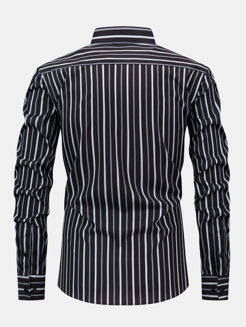 Long Sleeve Stripe Button Up Shirt & Slim Fit Tapered Trousers