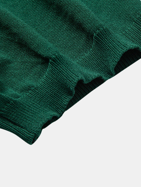 Stripe Jacquard Knit Polo Shirt & Straight Leg Ribbed Pants