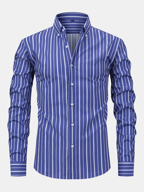 Long Sleeve Stripe Button Up Shirt & Slim Fit Tapered Trousers