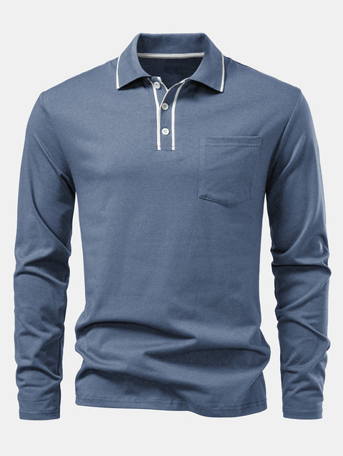 Long Sleeved Contrast Polo Shirt With Pocket