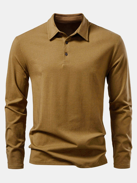 Solid Long Sleeve Cotton Polo Shirt
