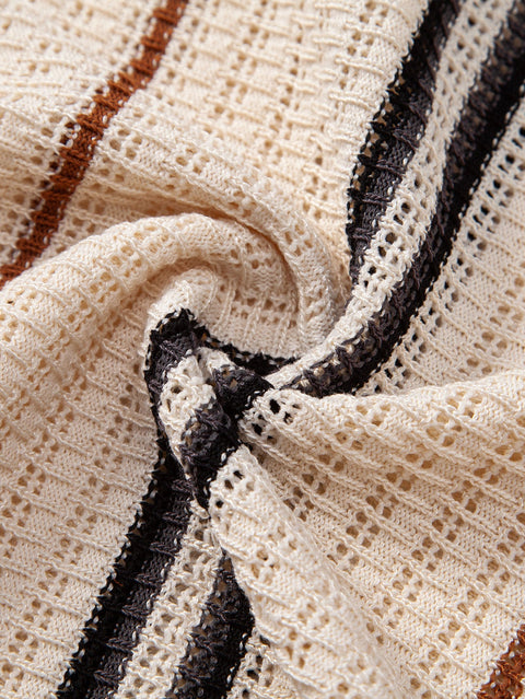 Stripe Crochet Button Up Shirt & Straight Leg Linen Pants