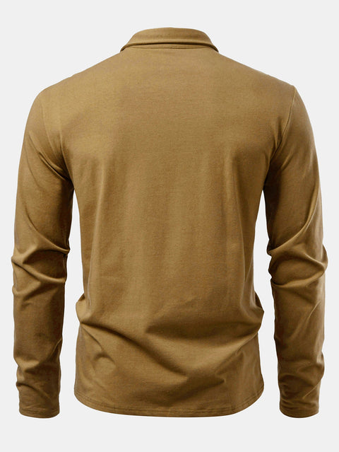 Solid Long Sleeve Cotton Polo Shirt