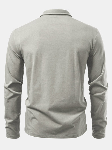 Solid Long Sleeve Cotton Polo Shirt
