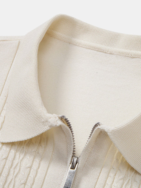 Twist Jacquard Knitted Zipper Polo Shirt & Slim Fit Tapered Trousers