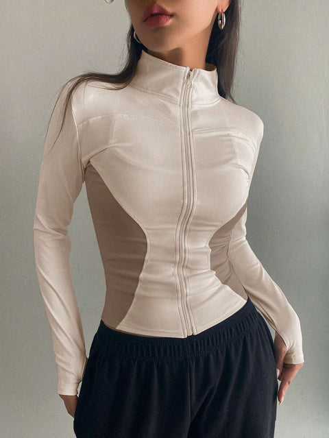 Women's Zipper Closure Slim Fit Jacket