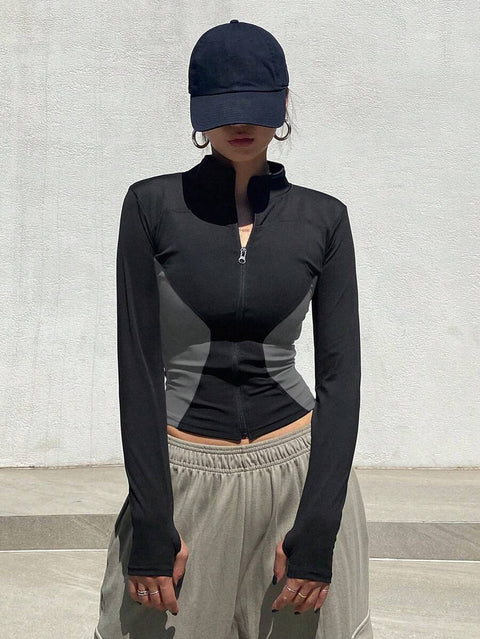 Women's Zipper Closure Slim Fit Jacket