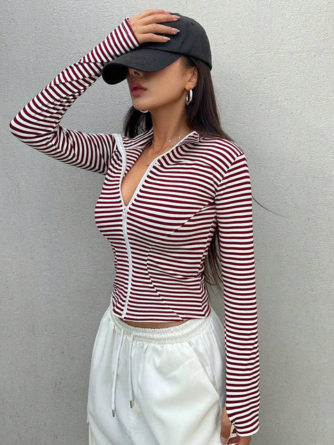 Women's Zipper Closure Slim Fit Jacket