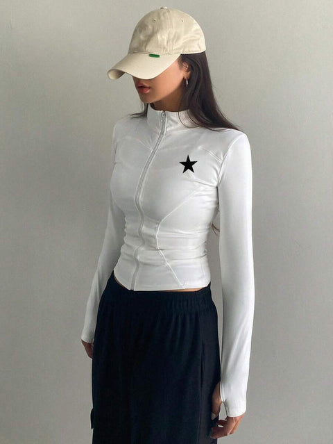 Women's Zipper Closure Slim Fit Jacket