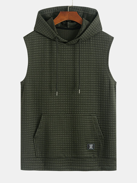 Waffle Sleeveless Hooded T-Shirt With Kangaroo Pocket & Shorts