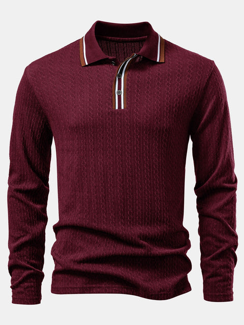 Long Sleeve Twist Jacquard Polo Shirt