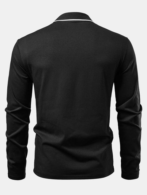 Long Sleeved Contrast Polo Shirt With Pocket