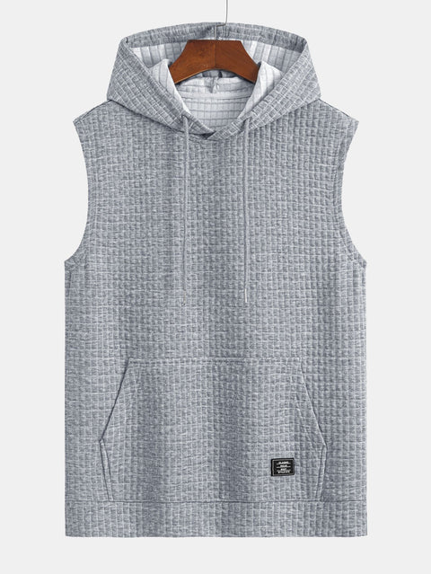 Waffle Sleeveless Hooded T-Shirt With Kangaroo Pocket & Shorts