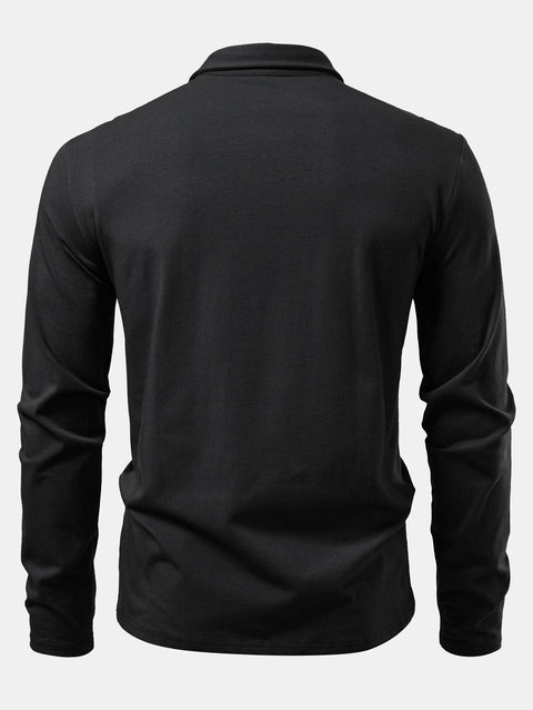 Solid Long Sleeve Cotton Polo Shirt