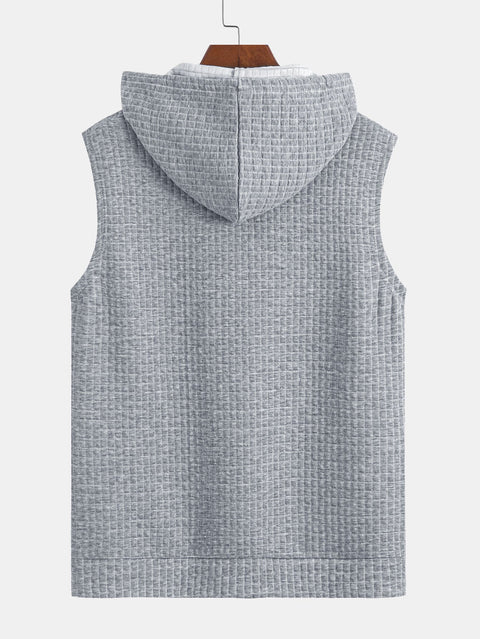 Waffle Sleeveless Hooded T-Shirt With Kangaroo Pocket & Shorts