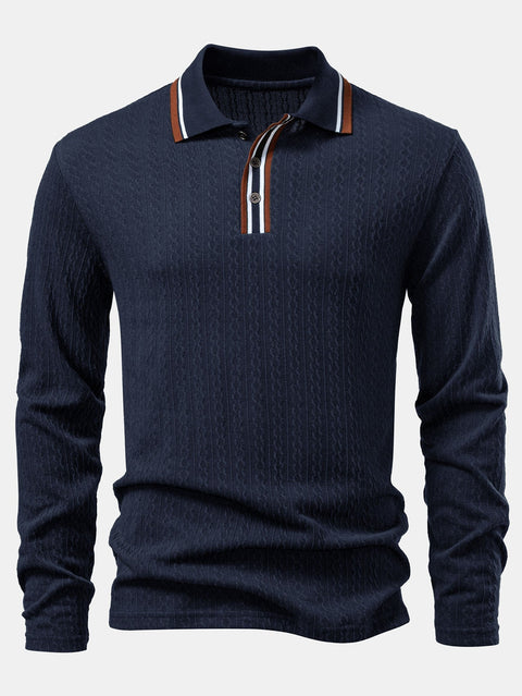 Long Sleeve Twist Jacquard Polo Shirt