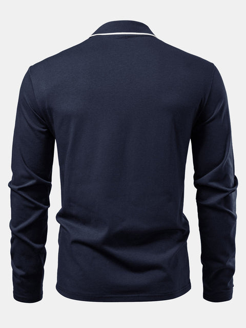 Long Sleeved Contrast Polo Shirt With Pocket