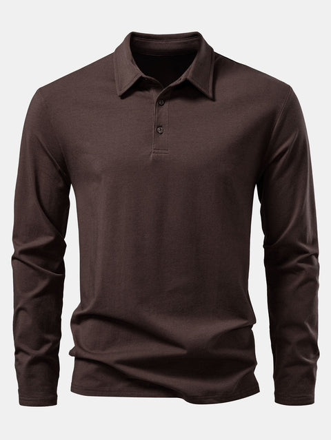 Solid Long Sleeve Cotton Polo Shirt