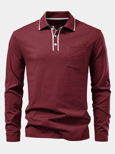 Long Sleeved Contrast Polo Shirt With Pocket