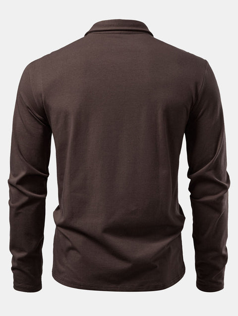 Solid Long Sleeve Cotton Polo Shirt