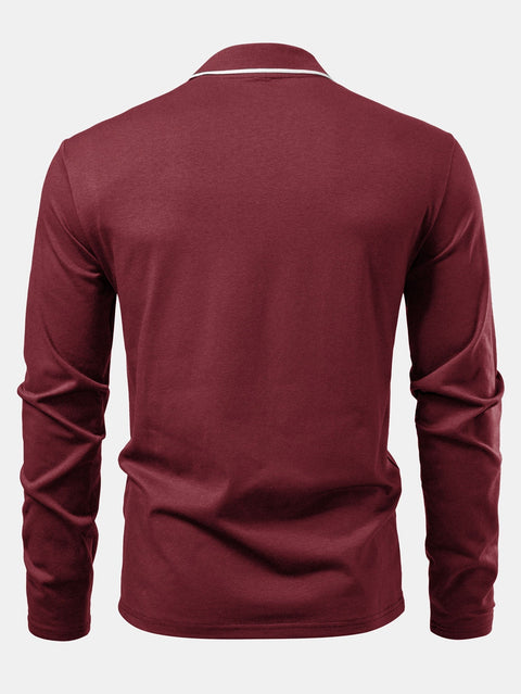 Long Sleeved Contrast Polo Shirt With Pocket