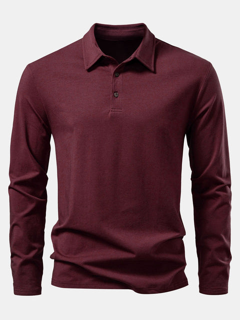 Solid Long Sleeve Cotton Polo Shirt