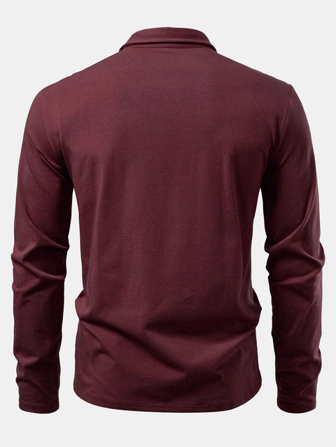 Solid Long Sleeve Cotton Polo Shirt