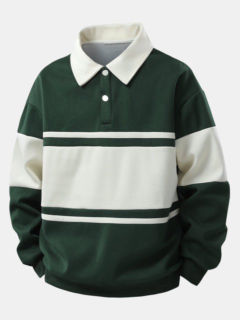 Relax Fit Color Block Patchwork Polo Sweatshirt