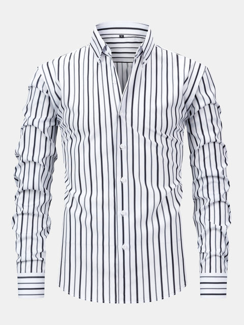 Long Sleeve Stripe Button Up Shirt & Slim Fit Tapered Trousers