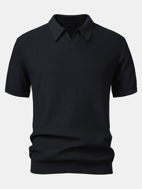 Wave Jacquard Knit V Neck Polo Shirt & Slim Fit Tapered Trousers