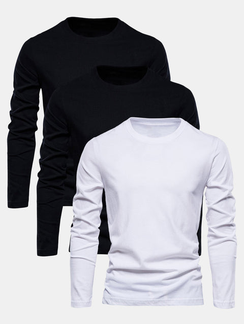 3 Pieces Basic Long Sleeve Cotton T-Shirts