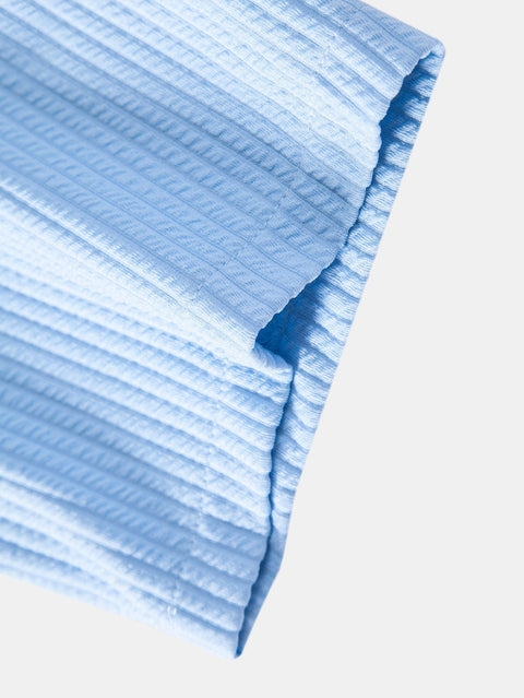 Muscle Fit Ribbed Stand Collar Shirt & Elastic Waist Straight Leg Trousers