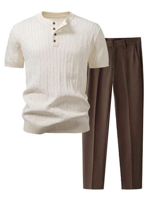 Twist Knitted Henley Shirt & Slim Fit Tapered Trousers