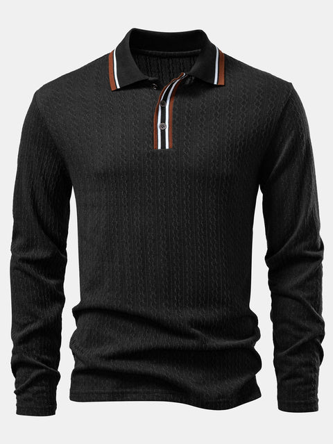 Long Sleeve Twist Jacquard Polo Shirt