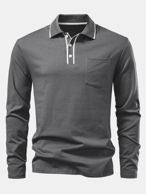 Long Sleeved Contrast Polo Shirt With Pocket