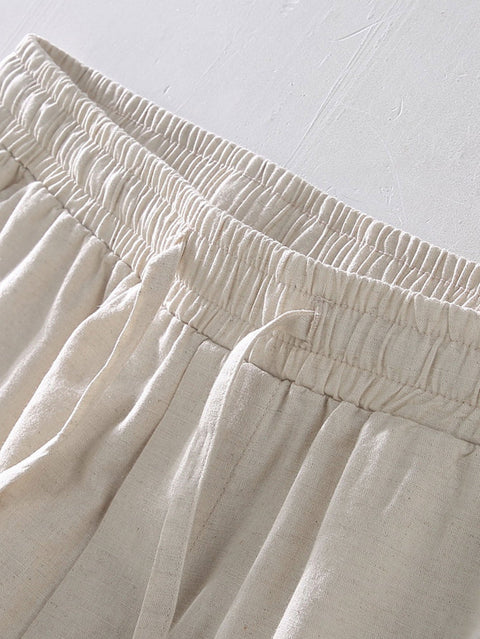 Linen Rayon Blend Button Up Shirt & Linen Drawstring Shorts