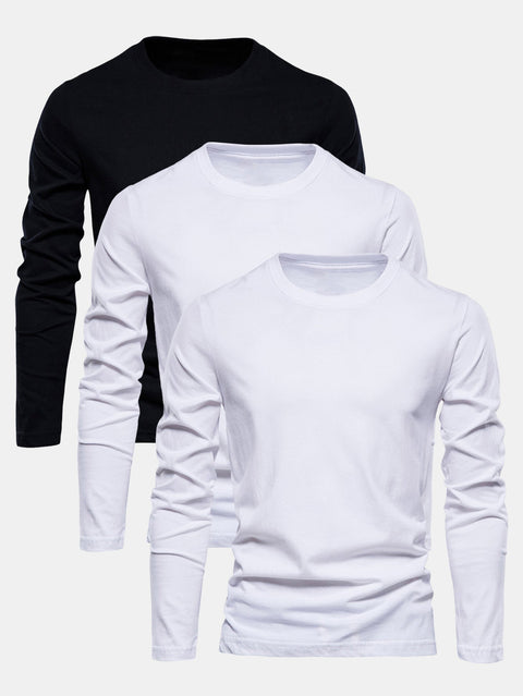 3 Pieces Basic Long Sleeve Cotton T-Shirts