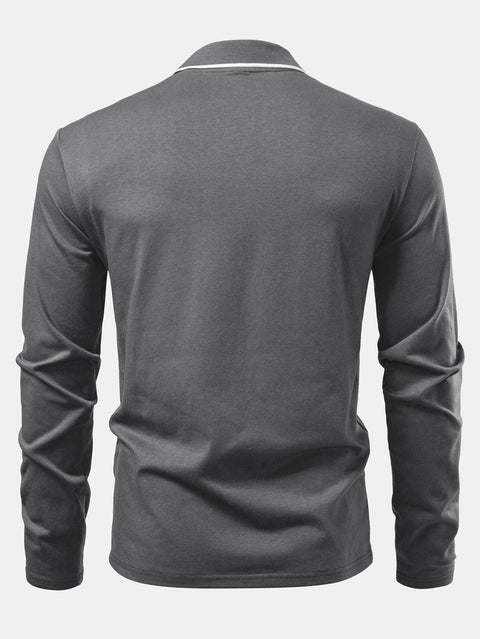 Long Sleeved Contrast Polo Shirt With Pocket