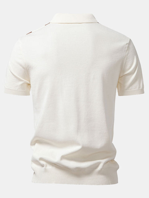 Stripe Geometric Jacquard Knitted Polo Shirt & Slim Fit Tapered Trousers