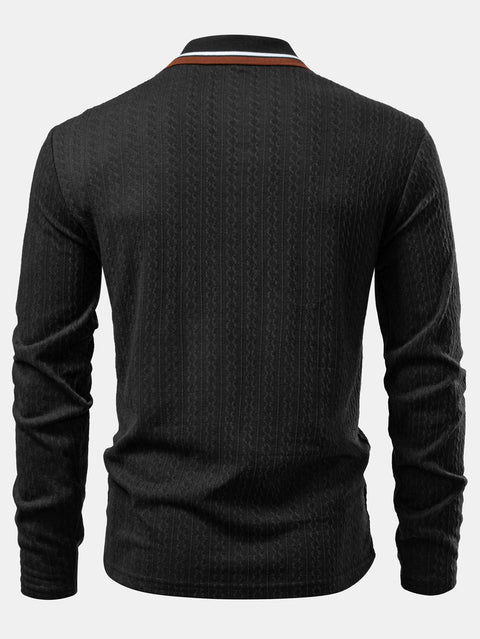 Long Sleeve Twist Jacquard Polo Shirt