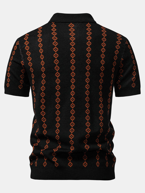 Geometric Knit V Neck Polo Shirt & Slim Fit Tapered Trousers