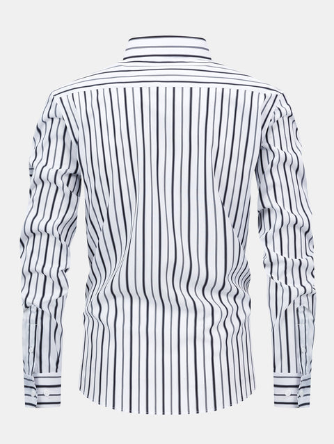 Long Sleeve Stripe Button Up Shirt & Slim Fit Tapered Trousers