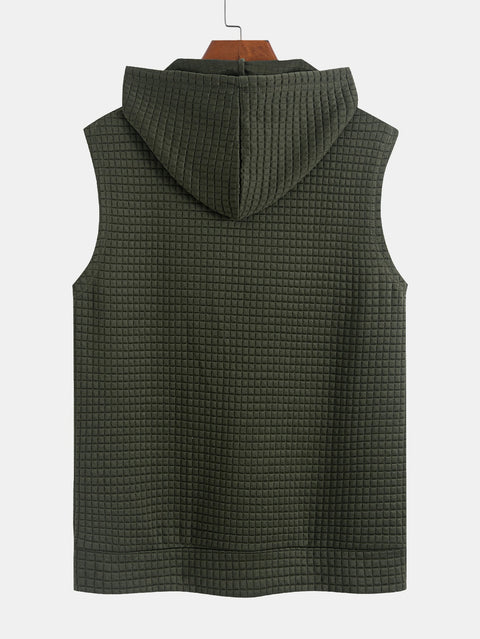 Waffle Sleeveless Hooded T-Shirt With Kangaroo Pocket & Shorts