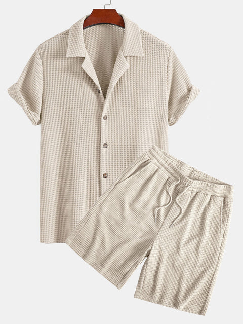 Waffle Textured Cuban Shirt & Shorts