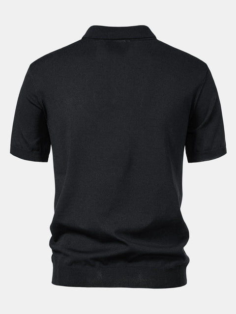 Stripe Jacquard Knit Polo Shirt & Straight Leg Ribbed Pants